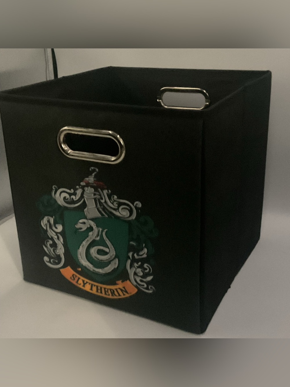 Harry Potter Hogwarts Slytherin Black Collapsing Cube Storage Bin 10.5” Cubby